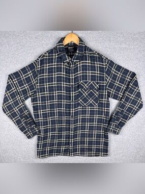 Jack Wolfskin Mens L Blue Plaid Flannel Button Up Long Sleeve Shirt